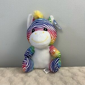 A&A Global Industries Rainbow Zebra Plush Stuffed Animal Toy Purple Yellow White